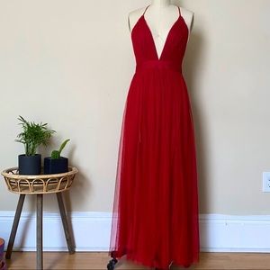 Long Tulle V-Neck Formal Dress